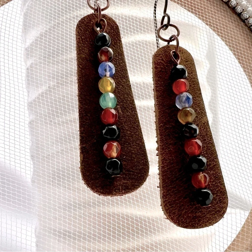 BEADED Leather Earrings